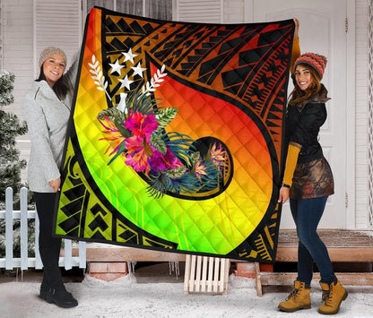 Kosrae Premium Quilt - Polynesian Hook And Hibiscus (Reggae)