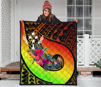 Kosrae Premium Quilt - Polynesian Hook And Hibiscus (Reggae)
