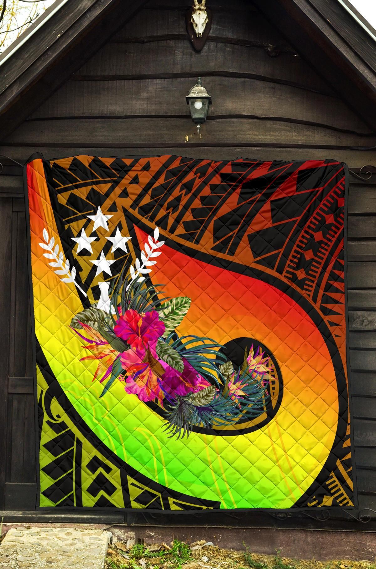 Kosrae Premium Quilt - Polynesian Hook And Hibiscus (Reggae)
