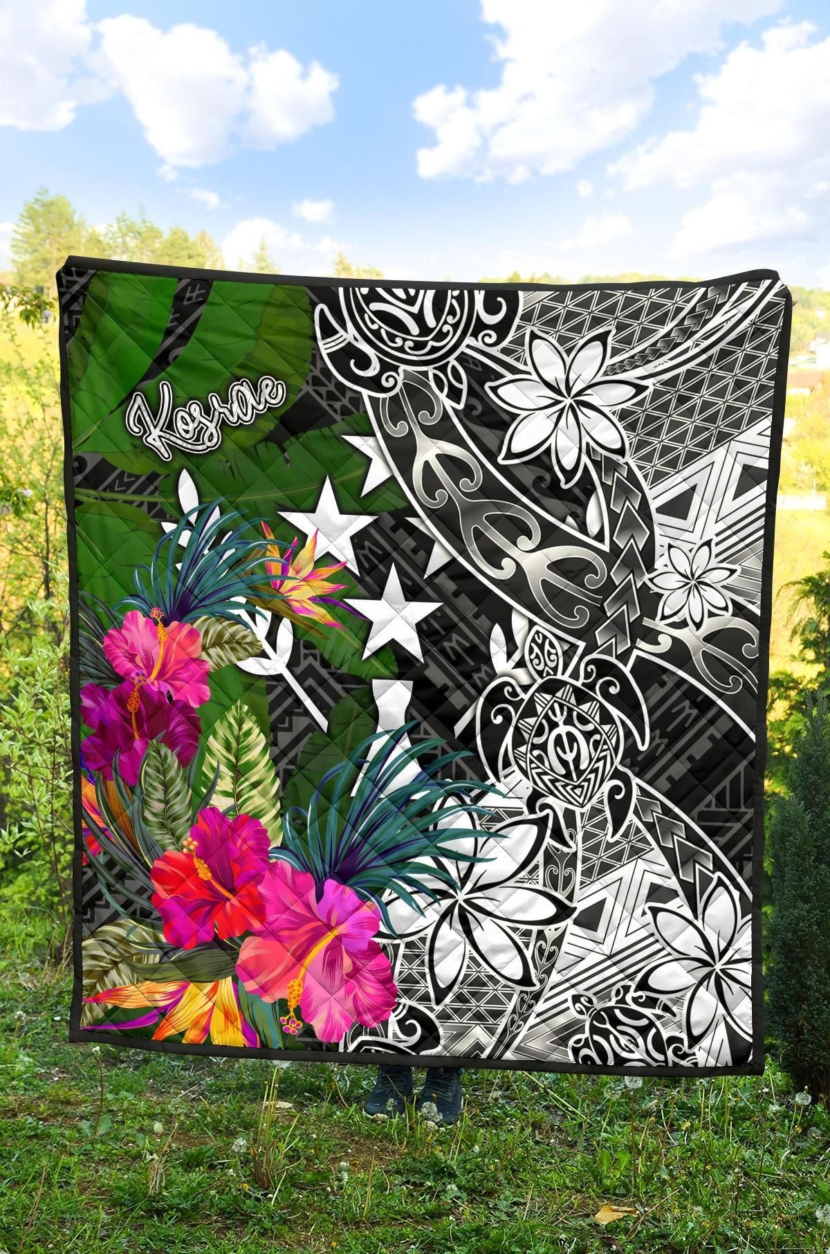 Kosrae Premium Quilt - Turtle Plumeria Banana Leaf