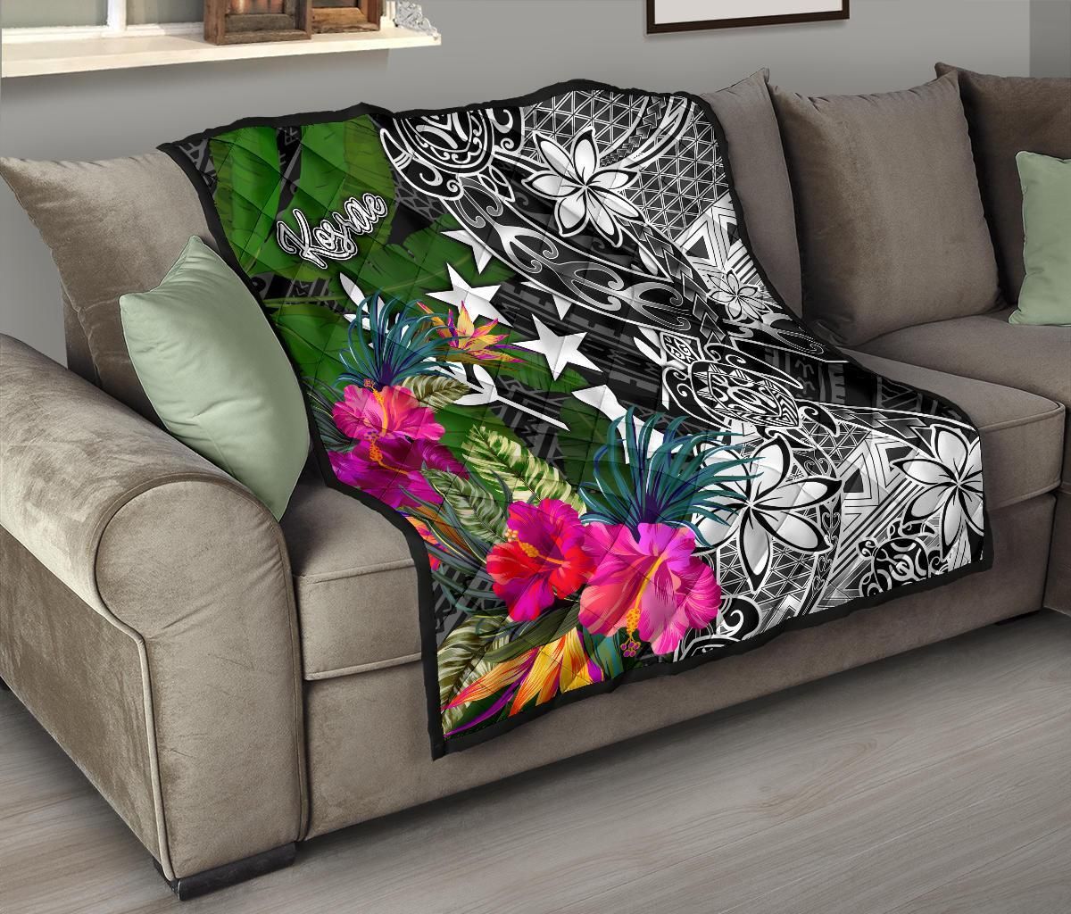 Kosrae Premium Quilt - Turtle Plumeria Banana Leaf