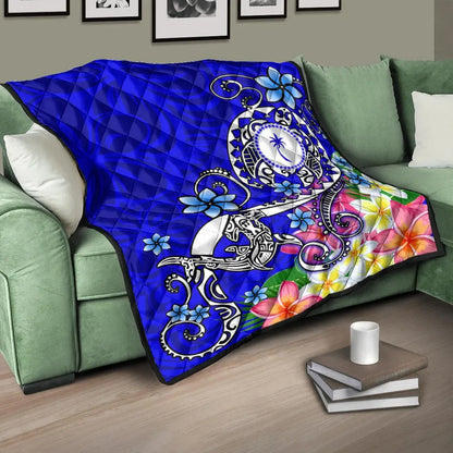 Kosrae Premium Quilt - Turtle Plumeria (Blue)