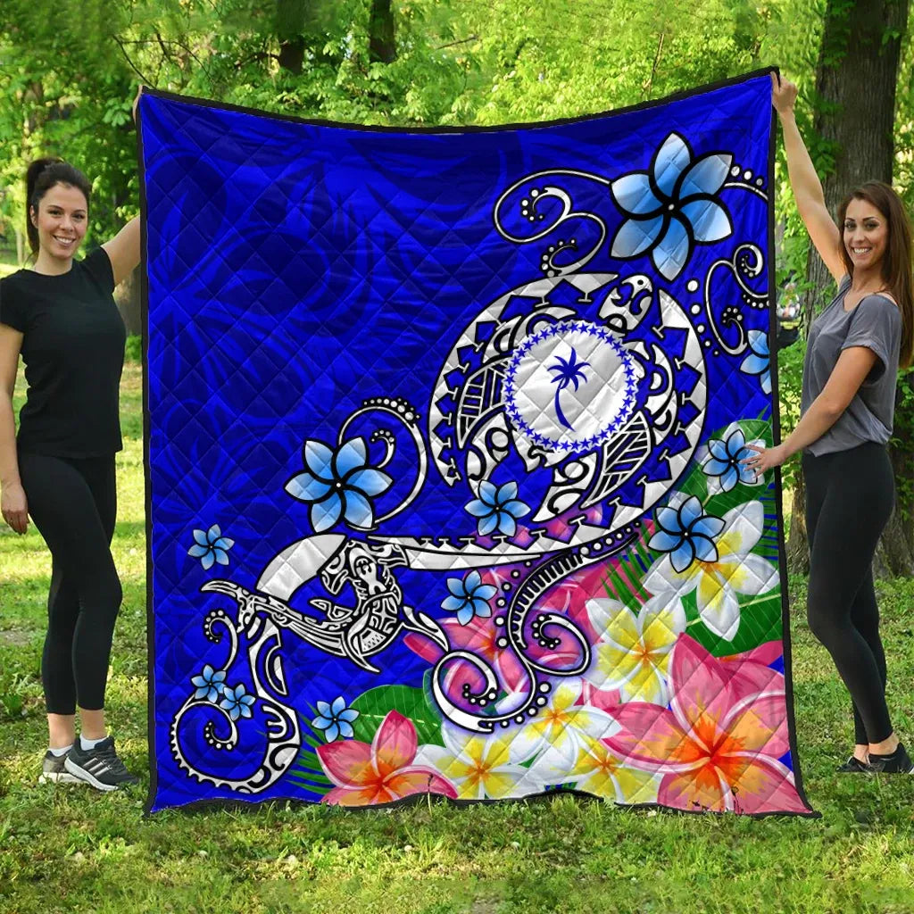 Kosrae Premium Quilt - Turtle Plumeria (Blue)