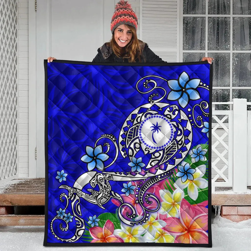 Kosrae Premium Quilt - Turtle Plumeria (Blue)