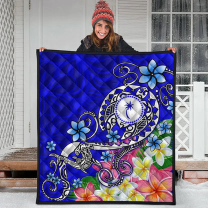 Kosrae Premium Quilt - Turtle Plumeria (Blue)