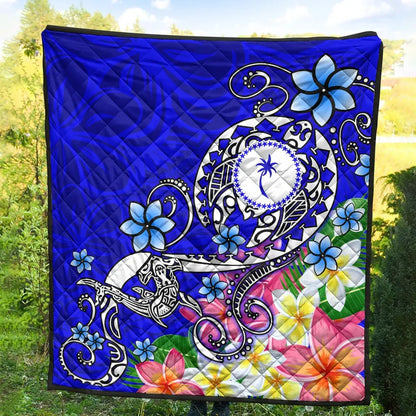 Kosrae Premium Quilt - Turtle Plumeria (Blue)
