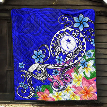 Kosrae Premium Quilt - Turtle Plumeria (Blue)