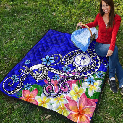 Kosrae Premium Quilt - Turtle Plumeria (Blue)