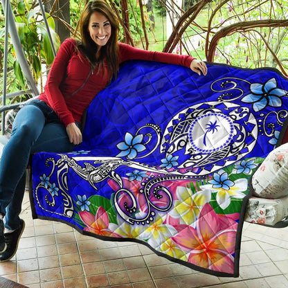 Kosrae Premium Quilt - Turtle Plumeria (Blue)