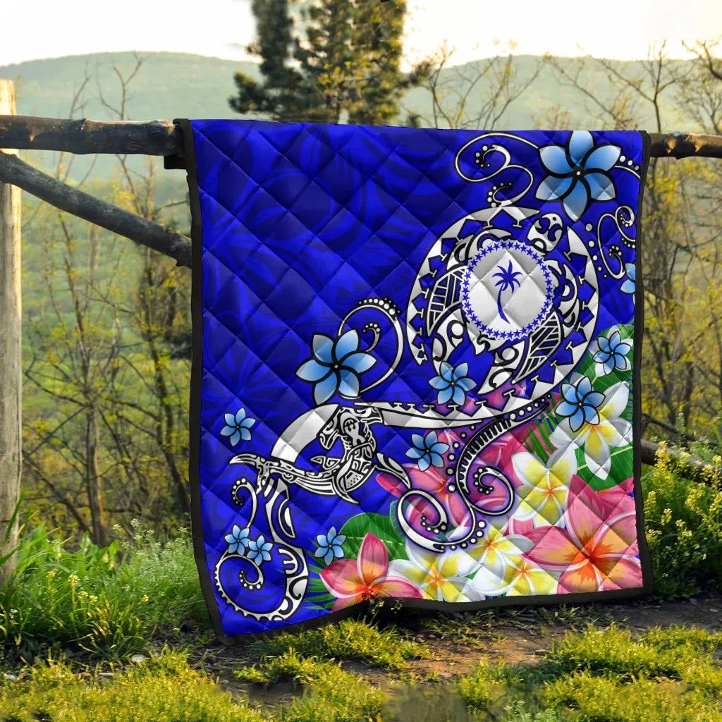 Kosrae Premium Quilt - Turtle Plumeria (Blue)