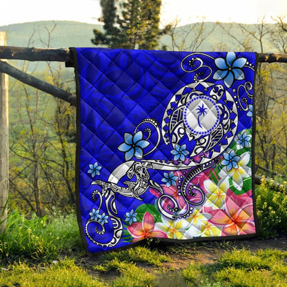 Kosrae Premium Quilt - Turtle Plumeria (Blue)
