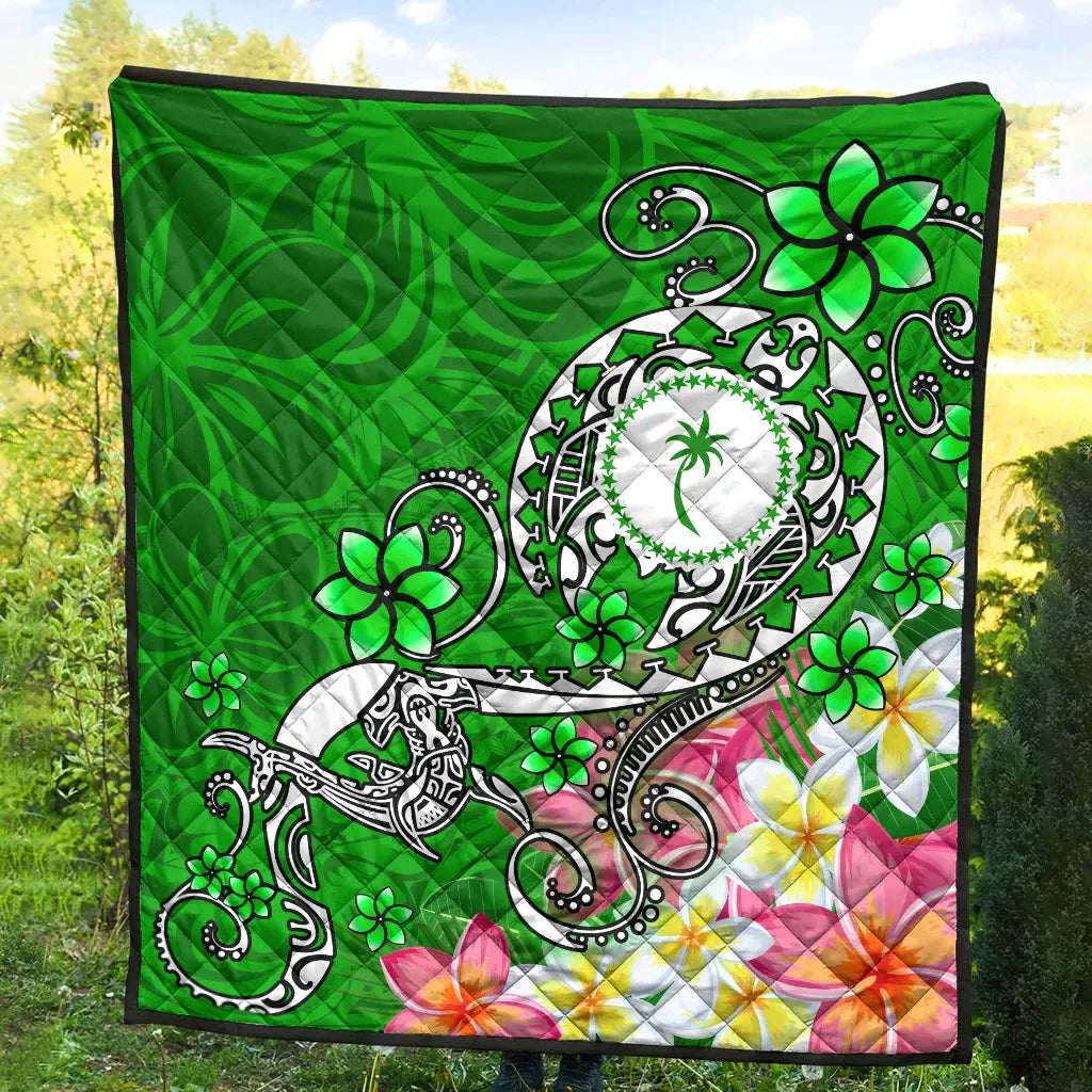 Kosrae Premium Quilt - Turtle Plumeria (Green)