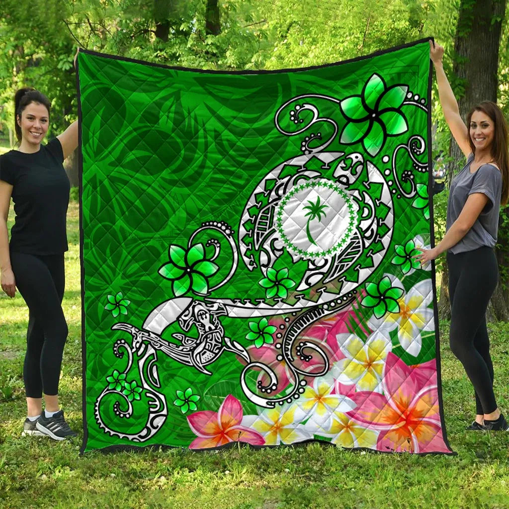Kosrae Premium Quilt - Turtle Plumeria (Green)