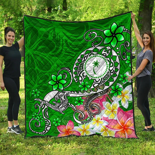 Kosrae Premium Quilt - Turtle Plumeria (Green)