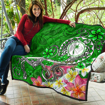 Kosrae Premium Quilt - Turtle Plumeria (Green)