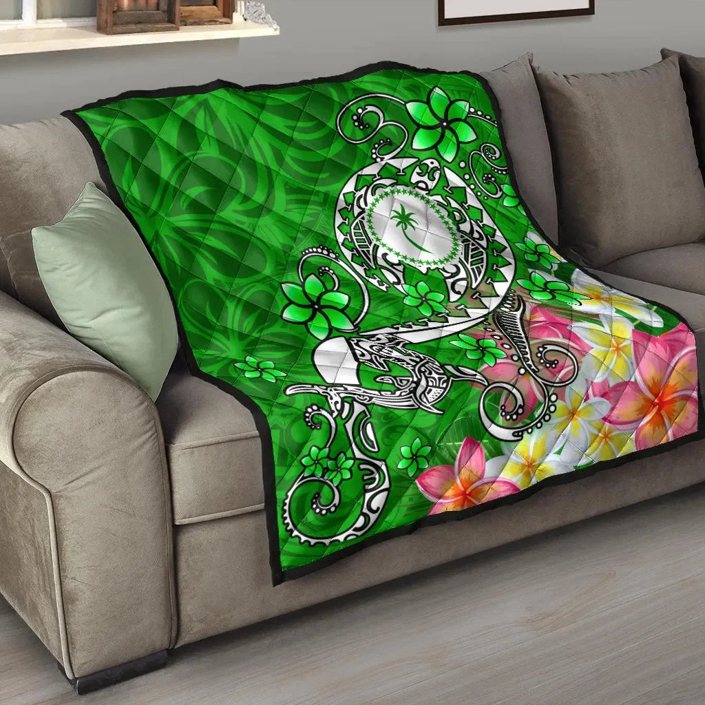 Kosrae Premium Quilt - Turtle Plumeria (Green)