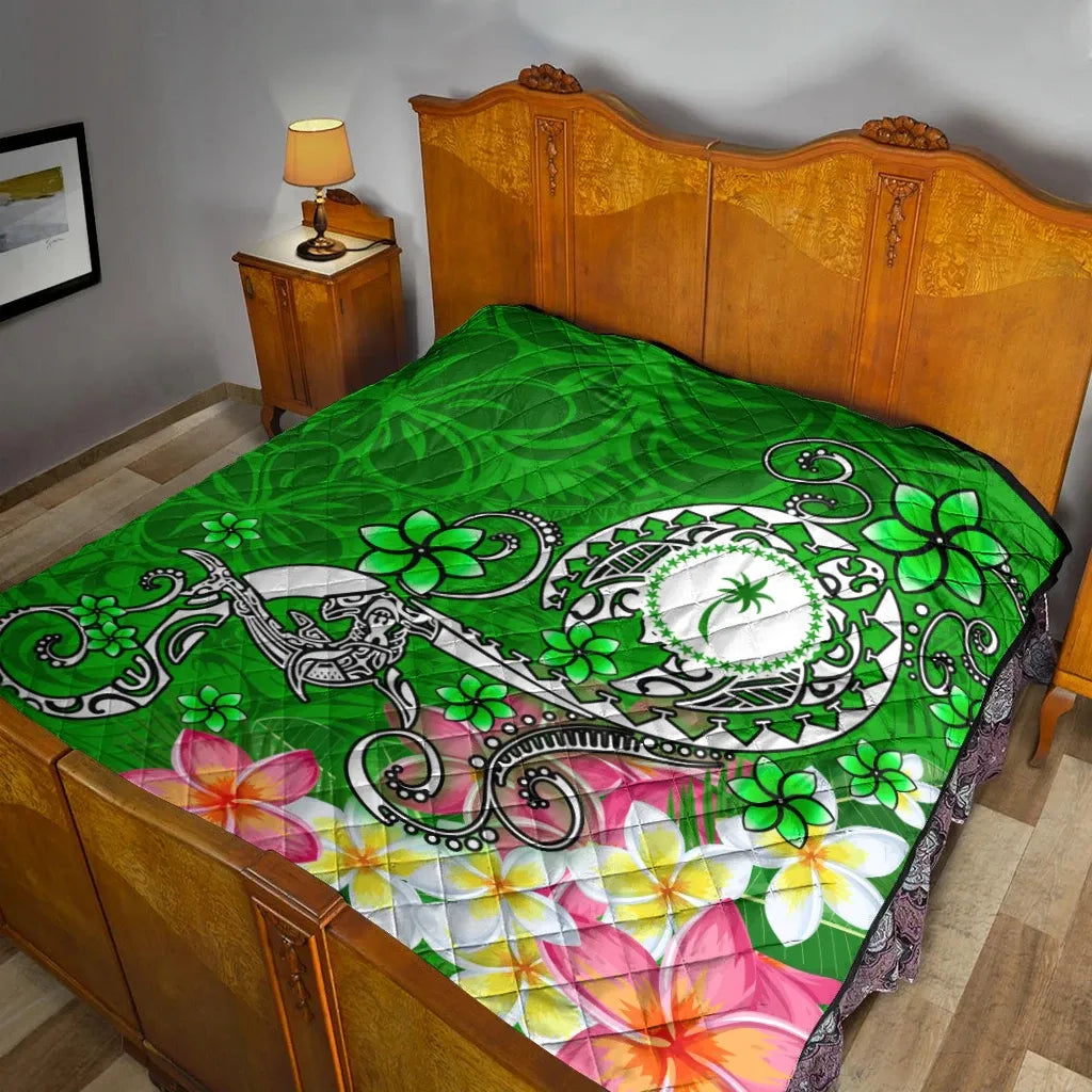 Kosrae Premium Quilt - Turtle Plumeria (Green)