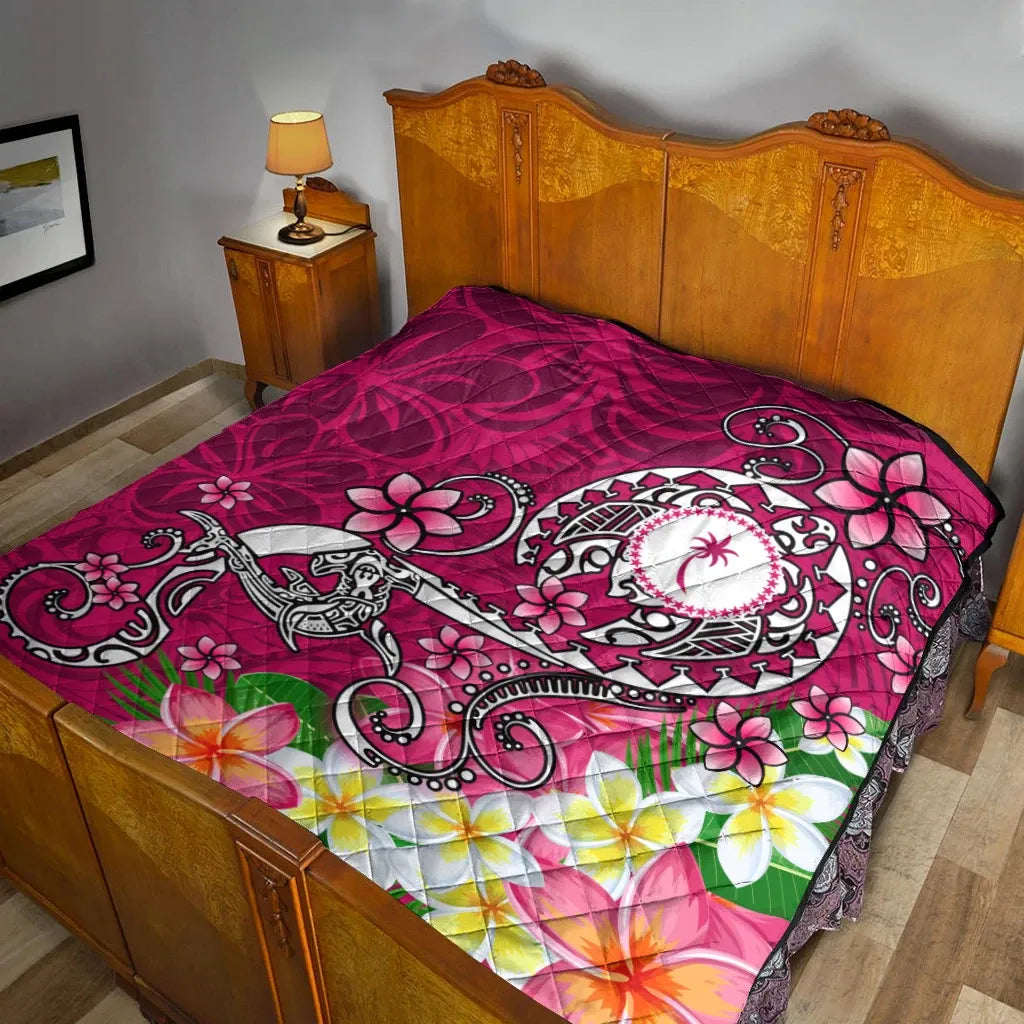 Kosrae Premium Quilt - Turtle Plumeria (Pink)