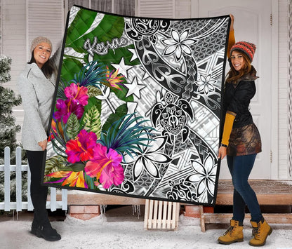 Kosrae Premium Quilt White - Turtle Plumeria Banana Leaf