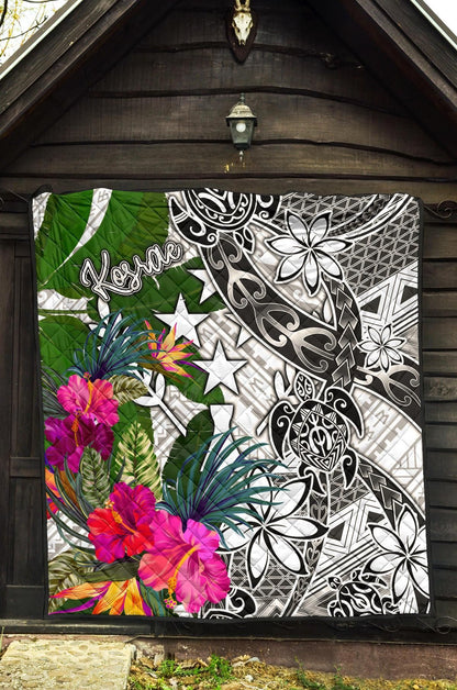 Kosrae Premium Quilt White - Turtle Plumeria Banana Leaf