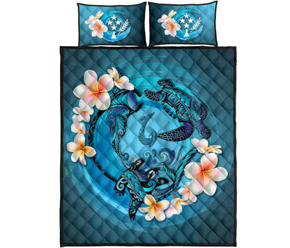 Kosrae Polynesian Quilt Bed Set - Blue Plumeria Animal Tattoo