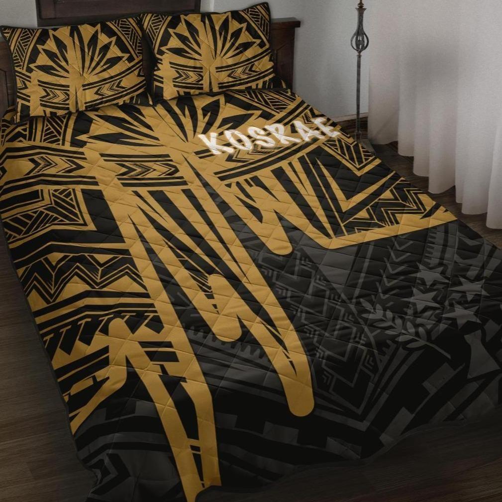 Kosrae Quilt Bed Set - Kosrae Seal In Heartbeat Patterns Style (Gold)