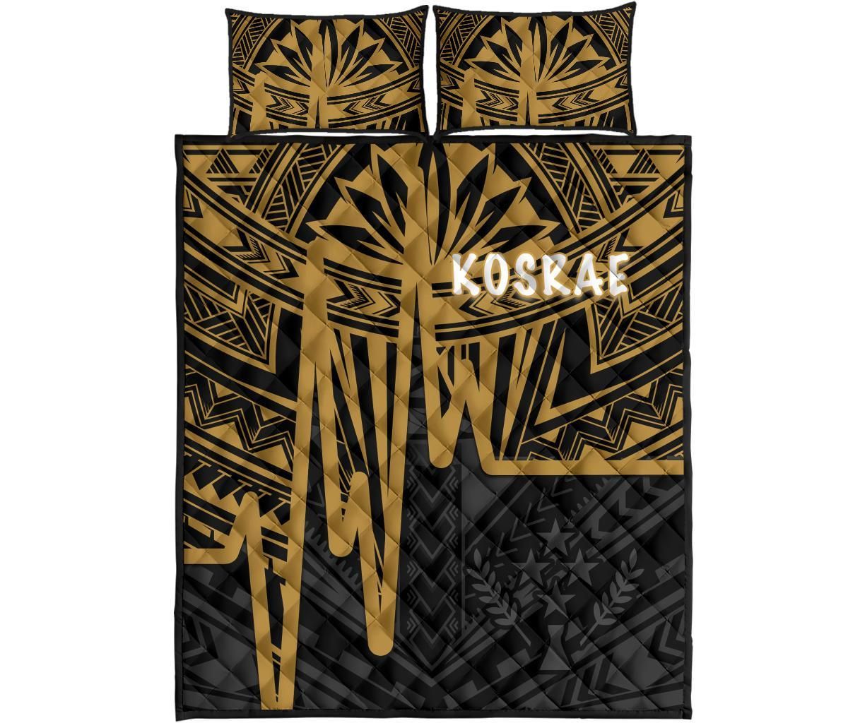 Kosrae Quilt Bed Set - Kosrae Seal In Heartbeat Patterns Style (Gold)