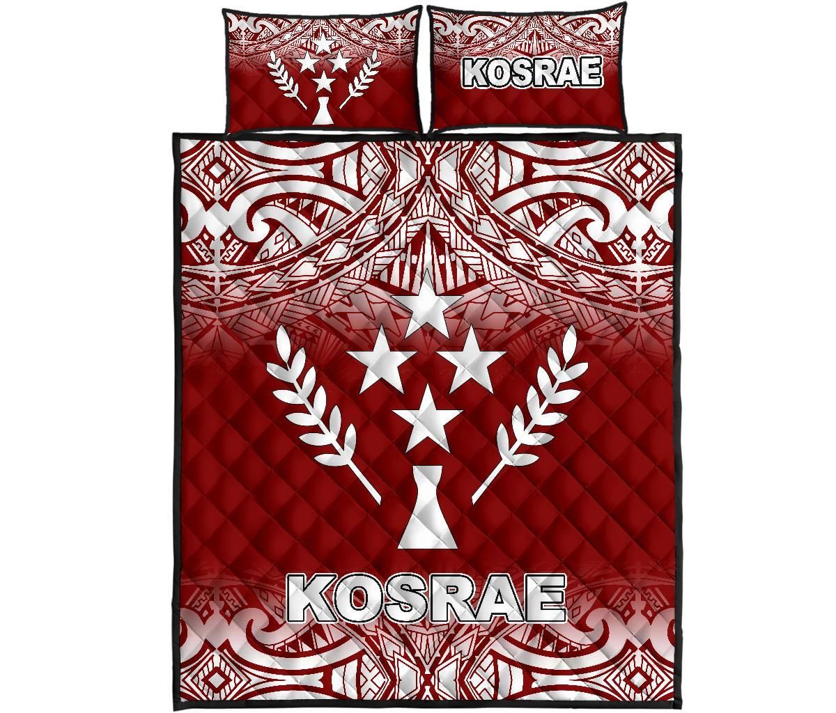 Kosrae Quilt Bed Set - Kosrae Flag Red Fog Style