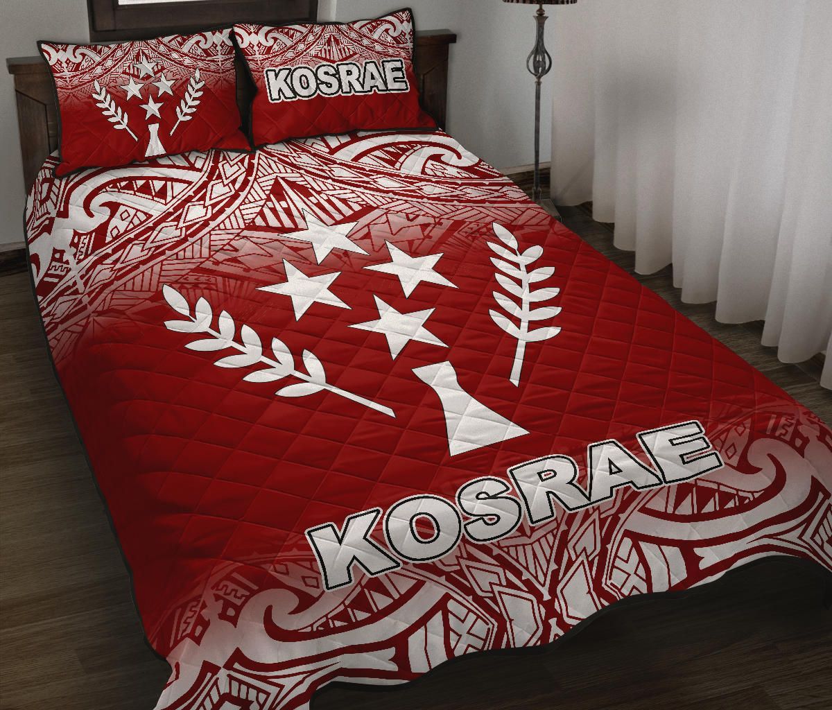 Kosrae Quilt Bed Set - Kosrae Flag Red Fog Style