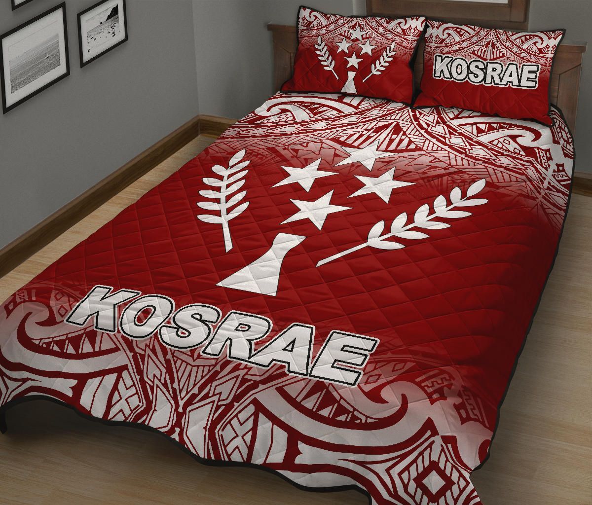 Kosrae Quilt Bed Set - Kosrae Flag Red Fog Style