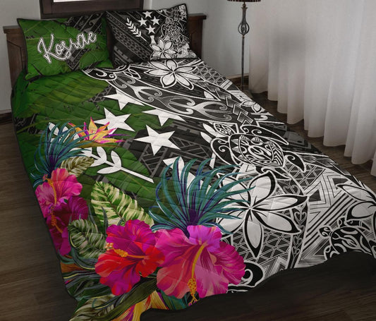 Kosrae Quilt Bed Set - Turtle Plumeria Banana Leaf