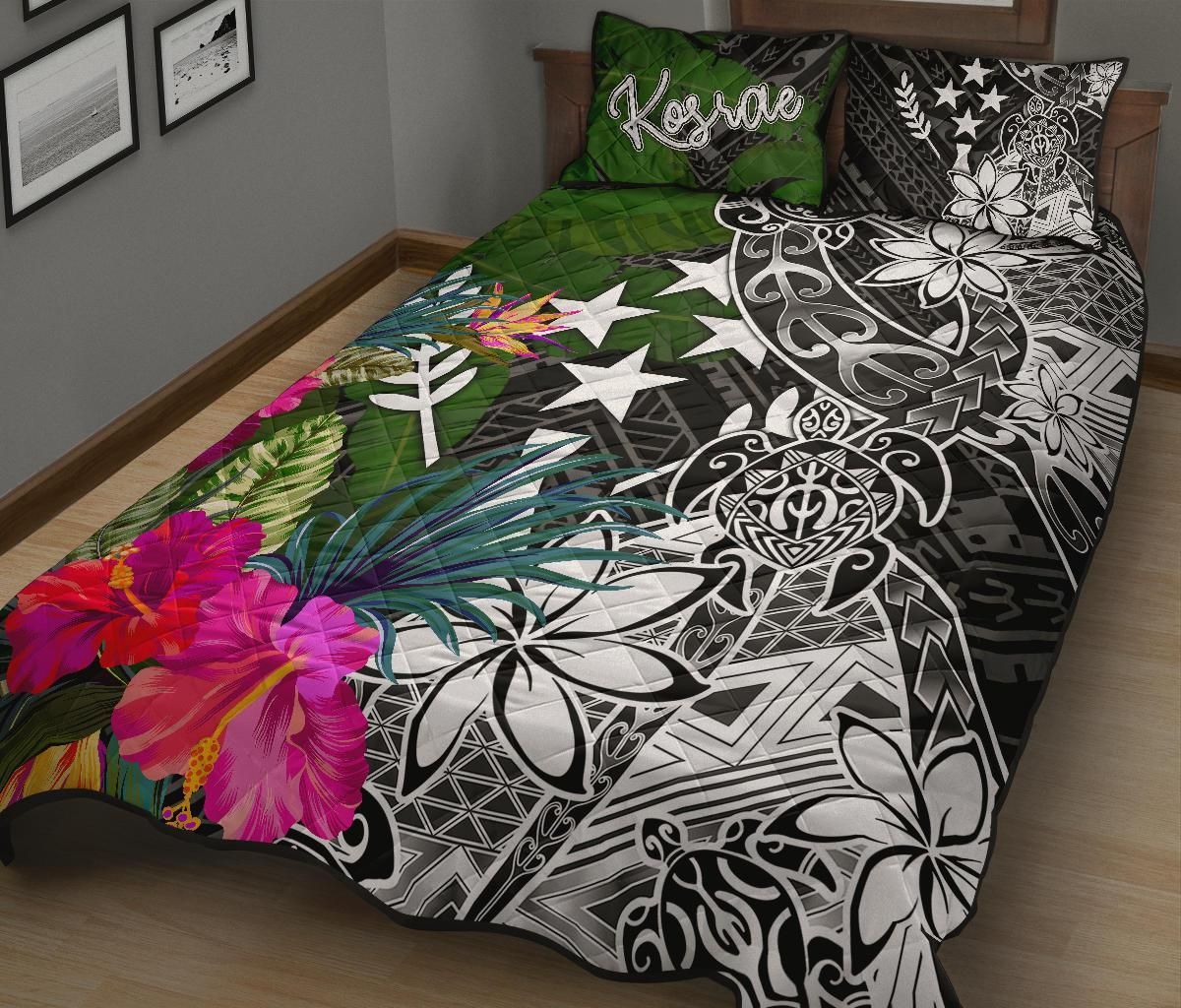 Kosrae Quilt Bed Set - Turtle Plumeria Banana Leaf