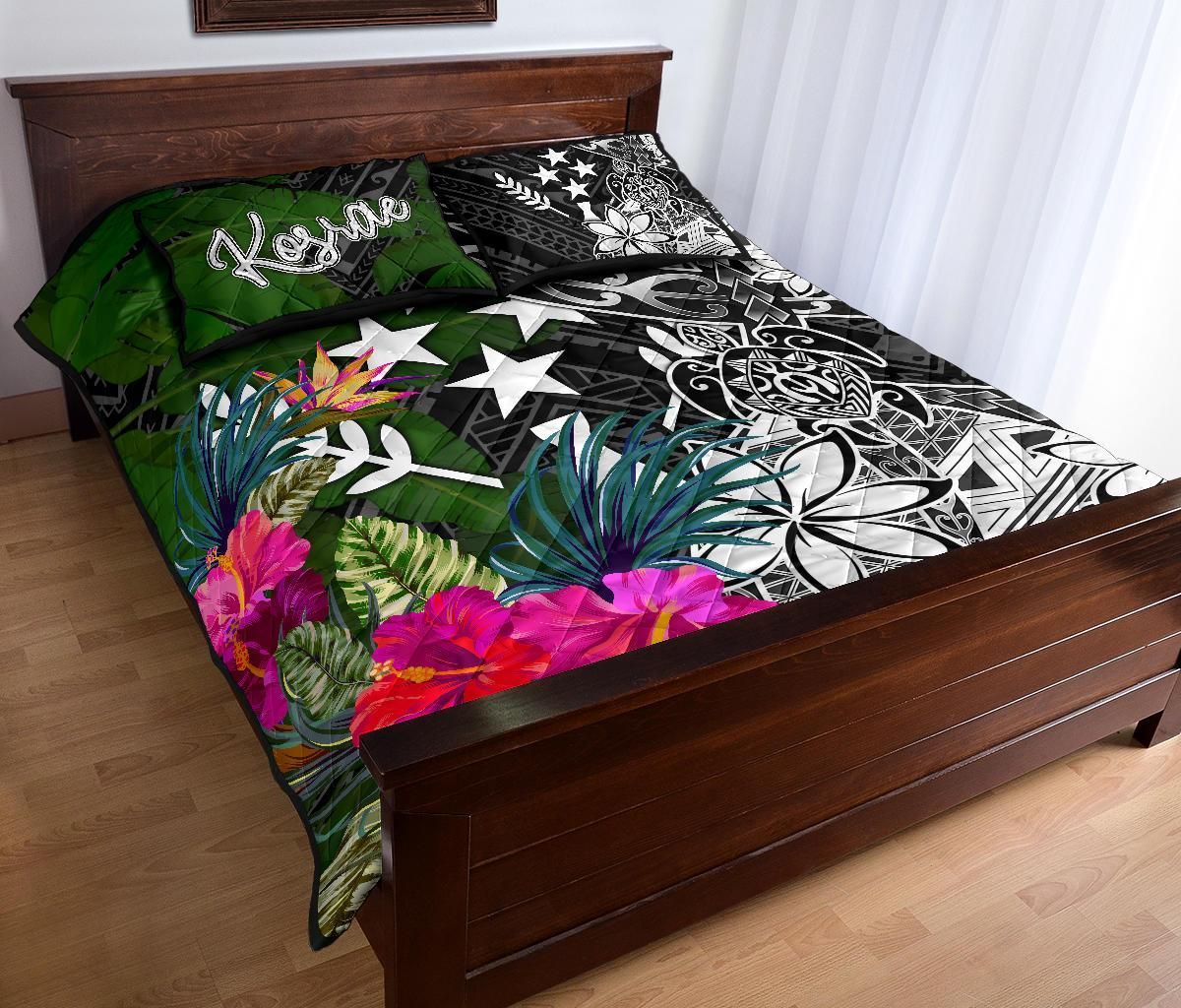 Kosrae Quilt Bed Set - Turtle Plumeria Banana Leaf