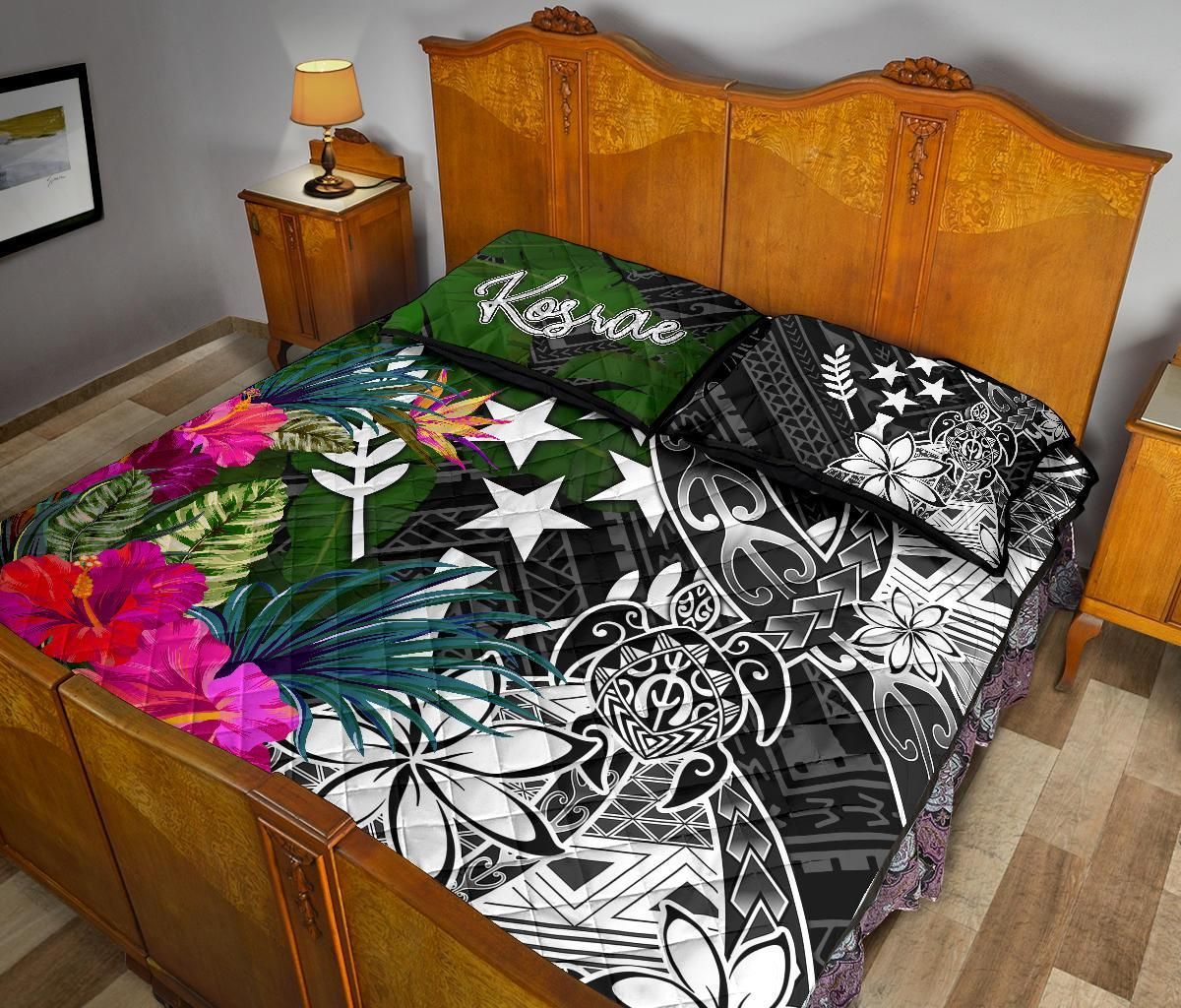 Kosrae Quilt Bed Set - Turtle Plumeria Banana Leaf