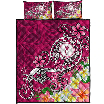 Kosrae Quilt Bed Set - Turtle Plumeria (Pink)