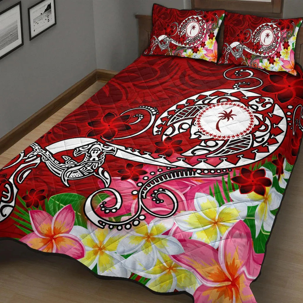 Kosrae Quilt Bed Set - Turtle Plumeria (Red)