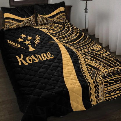 Kosrae Quilt Bed Set - Gold Polynesian Tentacle Tribal Pattern