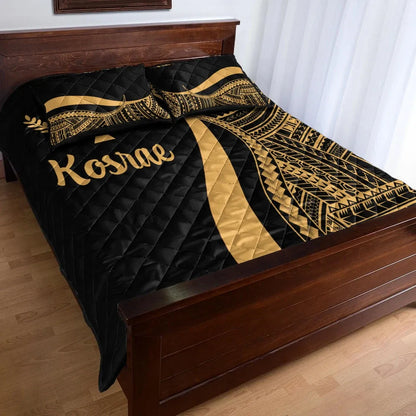 Kosrae Quilt Bed Set - Gold Polynesian Tentacle Tribal Pattern
