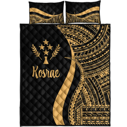 Kosrae Quilt Bed Set - Gold Polynesian Tentacle Tribal Pattern