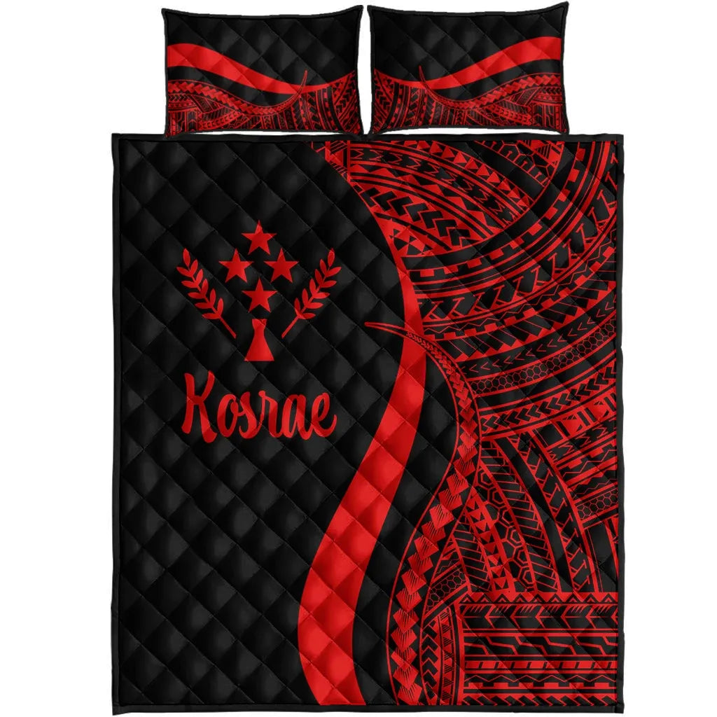 Kosrae Quilt Bed Set - Red Polynesian Tentacle Tribal Pattern