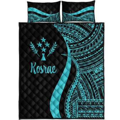 Kosrae Quilt Bed Set - Turquoise Polynesian Tentacle Tribal Pattern