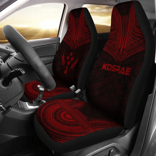 Kosrae Car Seat Cover - Kosrae Flag Polynesian Chief Tattoo Red Version