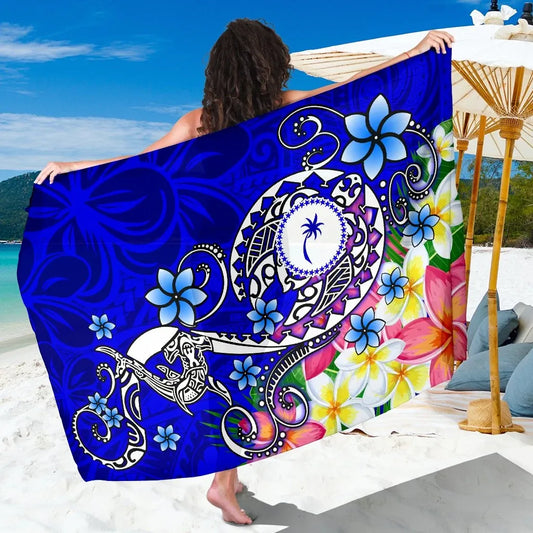 Kosrae Sarong - Turtle Plumeria (Blue)