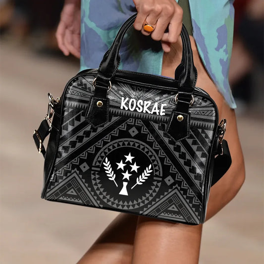 Kosrae Shoulder Handbag - Kosrae Flag In Polynesian Tattoo Style (Black)