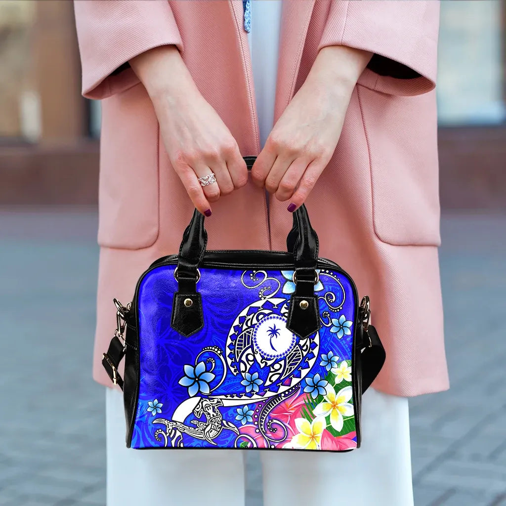 Kosrae Shoulder Handbag - Turtle Plumeria (Blue)
