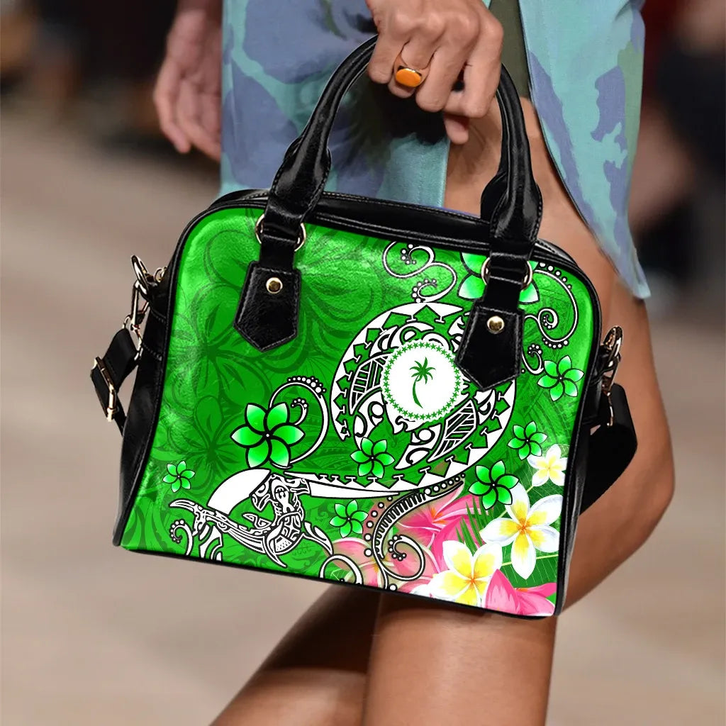 Kosrae Shoulder Handbag - Turtle Plumeria (Green)