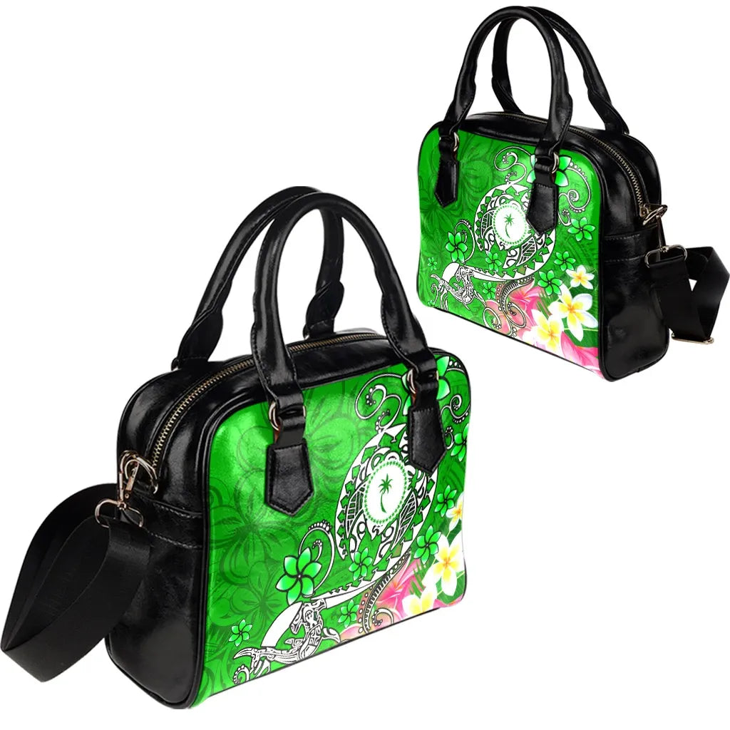 Kosrae Shoulder Handbag - Turtle Plumeria (Green)