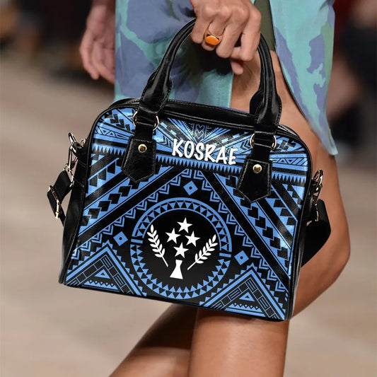 Kosrae Shoulder Handbag - Kosrae Flag In Polynesian Tattoo Style (Blue)