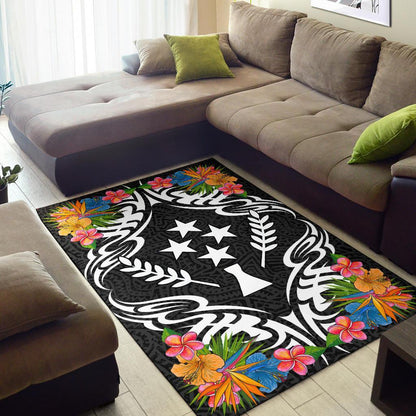 Kosrae State Area Rug - Coat Of Arms With Tropical Flowers