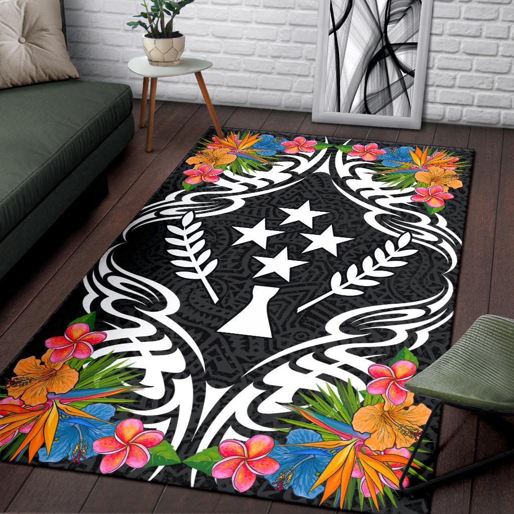 Kosrae State Area Rug - Coat Of Arms With Tropical Flowers